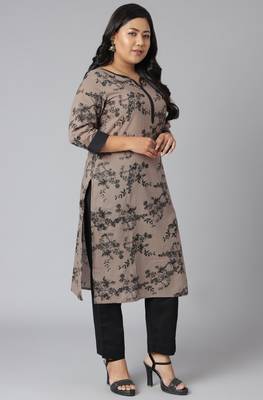 XL LOVE by Janasya Grey printed cotton cotton-kurtis
 3