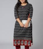 XL LOVE by Janasya Black printed cotton cotton-kurtis
