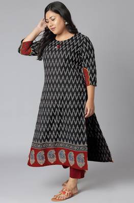 XL LOVE by Janasya Black printed cotton cotton-kurtis
 2