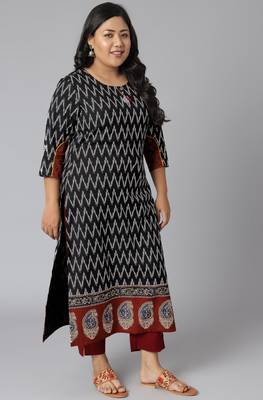 XL LOVE by Janasya Black printed cotton cotton-kurtis
 3