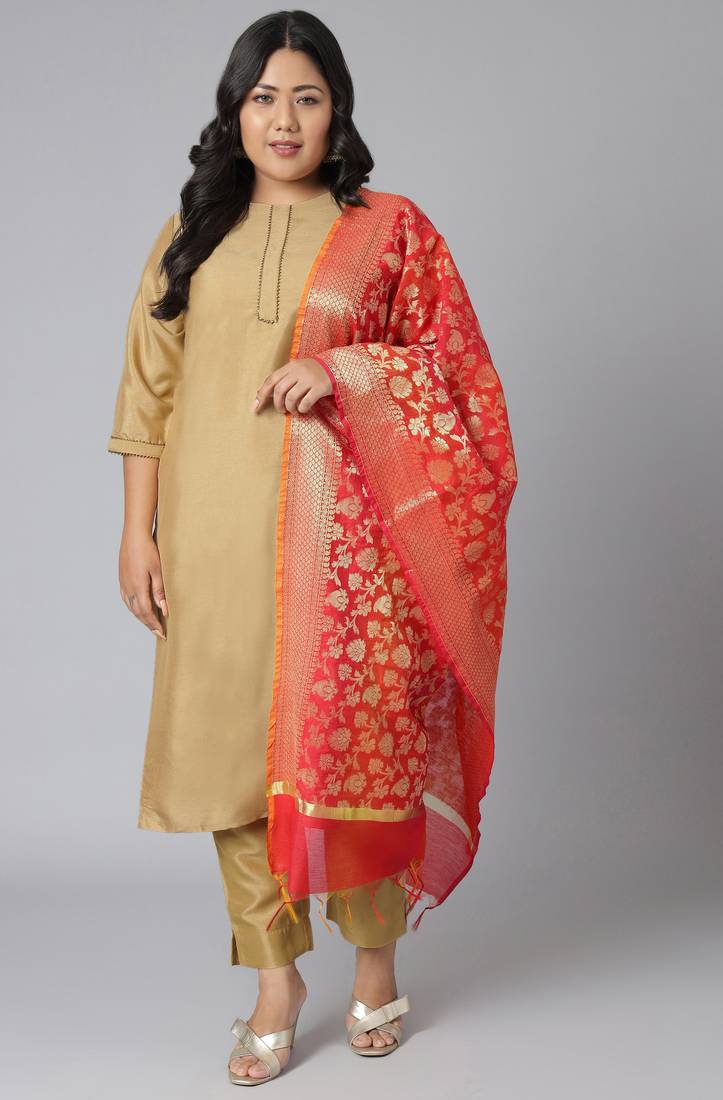 XL LOVE by Janasya Gold plain polyester salwar