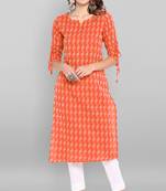 Orange woven cotton kurtas-and-kurtis