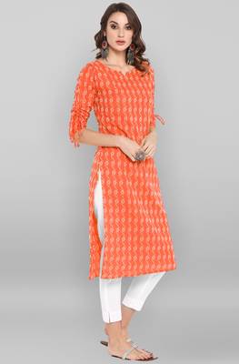 Orange woven cotton kurtas-and-kurtis 2