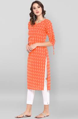 Orange woven cotton kurtas-and-kurtis 3