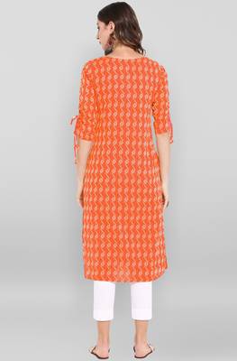 Orange woven cotton kurtas-and-kurtis 4