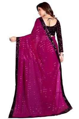 Purple Sequined Embroidered Georgette Fancy Saree with Blouse Piece 2
