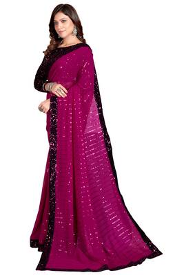 Purple Sequined Embroidered Georgette Fancy Saree with Blouse Piece 4