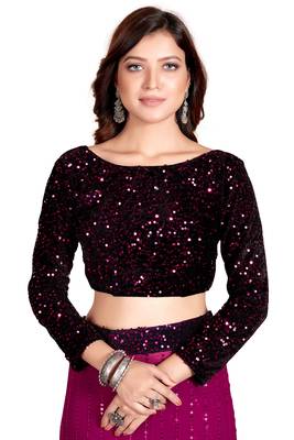 Purple Sequined Embroidered Georgette Fancy Saree with Blouse Piece 5