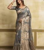 Grey woven cotton saree with blouse