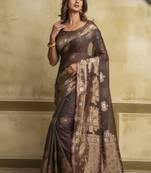 Brown woven cotton saree with blouse