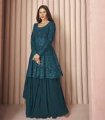 Dark-aqua-blue embroidered georgette salwar
