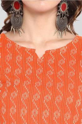 Orange woven cotton kurtas-and-kurtis 5