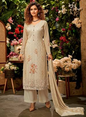Beige embroidered georgette salwar 1