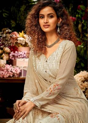 Beige embroidered georgette salwar 2