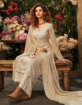 Beige embroidered georgette salwar 3
