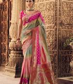 Grey woven silk saree with blouse