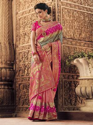 Grey woven silk saree with blouse 2