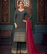 Dark-grey embroidered pure georgette salwar