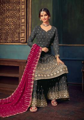 Dark-grey embroidered pure georgette salwar 2