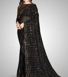 Black Sequined Embroidered Georgette Fancy Saree with Blouse Piece