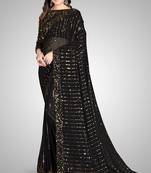 Black Sequined Embroidered Georgette Fancy Saree with Blouse Piece