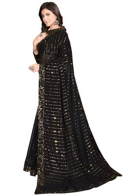 Black Sequined Embroidered Georgette Fancy Saree with Blouse Piece 3