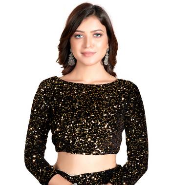 Black Sequined Embroidered Georgette Fancy Saree with Blouse Piece 5