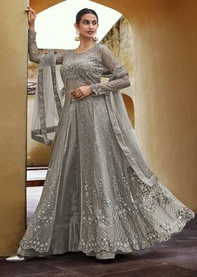 Grey embroidered net salwar 1