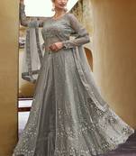 Grey embroidered net salwar