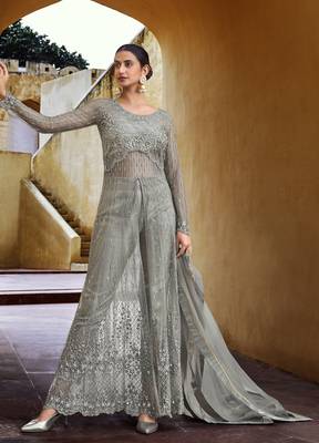 Grey embroidered net salwar 2