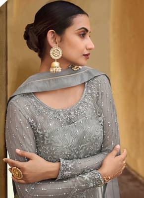Grey embroidered net salwar 3