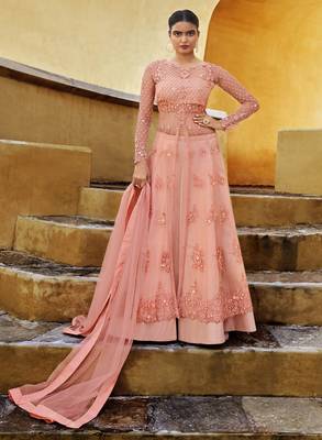 Salmon embroidered net salwar 1