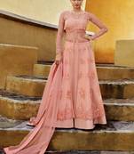 Salmon embroidered net salwar