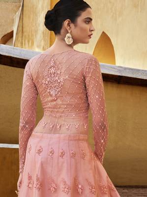 Salmon embroidered net salwar 4