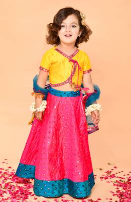 Saka Designs Yellow & Magenta Lehenga Choli With Dupatta 1