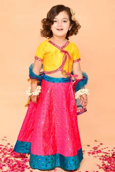 Saka Designs Yellow & Magenta Lehenga Choli With Dupatta