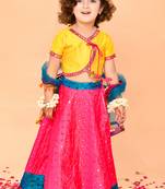 Saka Designs Yellow & Magenta Lehenga Choli With Dupatta