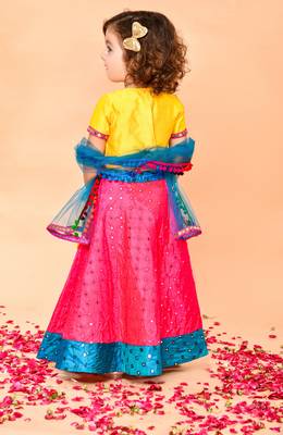 Saka Designs Yellow & Magenta Lehenga Choli With Dupatta 3