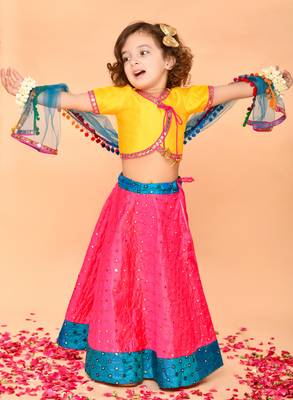 Saka Designs Yellow & Magenta Lehenga Choli With Dupatta 4