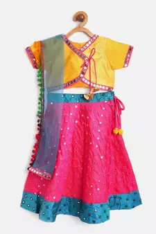 Saka Designs Yellow & Magenta Lehenga Choli With Dupatta