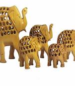 Wooden Elephant Carvein Design Showpiece for Home and Office Table Decoration 10 cm  (Wood, Brown)
