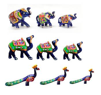 BK Creation Camel //Elephant //Peacock -Showpiece- Set of 3 1