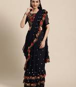 Kimisha Women's Navy Blue Georgette Embroidered & Sequence Work Saree With Unstitched Blouse Piece