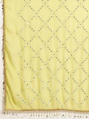 Kimisha Women's Lime Green Geogette Embroidered & Mirror Work Saree With Sequence Blouse Piece 5