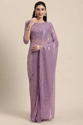 Kimisha Women's Mauve Georgette Sequence Work Saree With Banglori Silk Blouse Piece