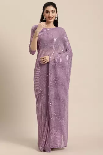Kimisha Women's Mauve Georgette Sequence Work Saree With Banglori Silk Blouse Piece