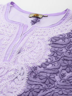 Ada Hand Embroidered Mauve Georgette Lucknow Chikan Kurti with Slip 10