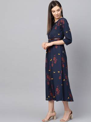Navy-blue printed cotton maxi-dresses 2