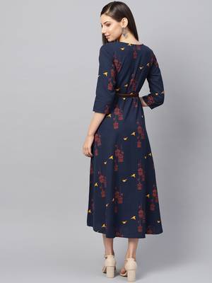 Navy-blue printed cotton maxi-dresses 3