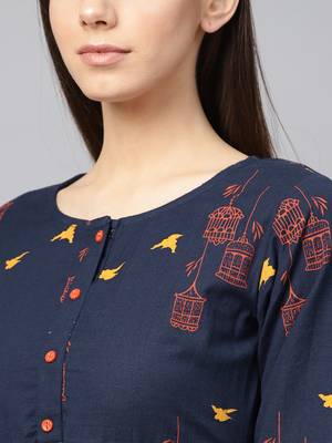 Navy-blue printed cotton maxi-dresses 4